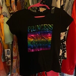 Black T-Shirt with Rainbow Princess Design